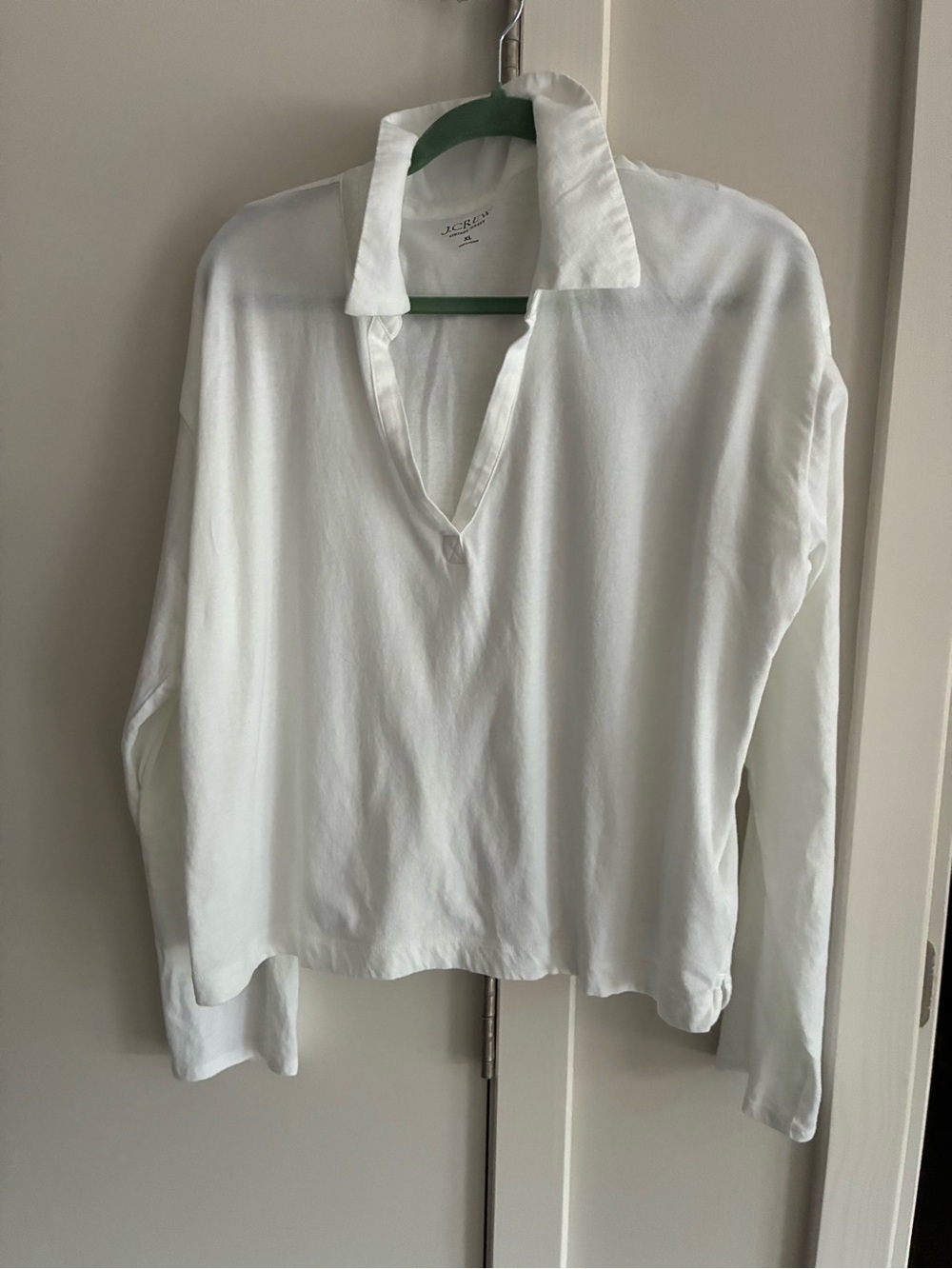 J. Crew White Long-Sleeve Collared V-Neck Tunic